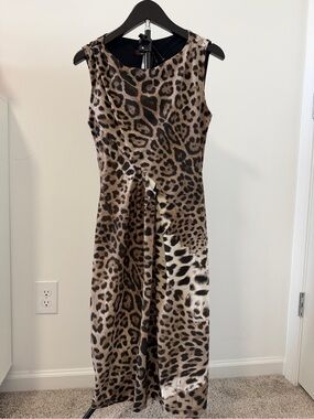 Roberto Cavalli Sleeveless Leopard-Print Midi Dress in Brown and Black